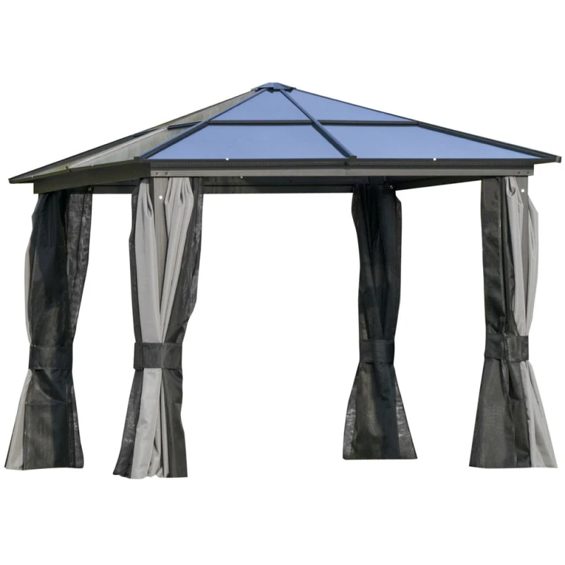 Image of Outsunny Hardtop Gazebo Canopy with Mosquito Netting and Curtains Grey