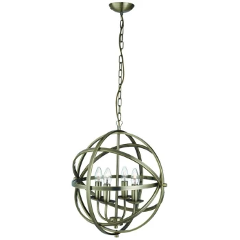 image of Searchlight Lighting - Searchlight Orbit - 4 Light Spherical Cage Ceiling Pendant Antique Brass, E14