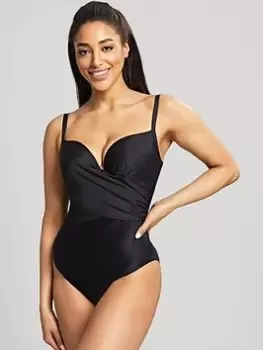 image of Panache Moulded Plunge Swimsuit - Black, Size 30F, Women