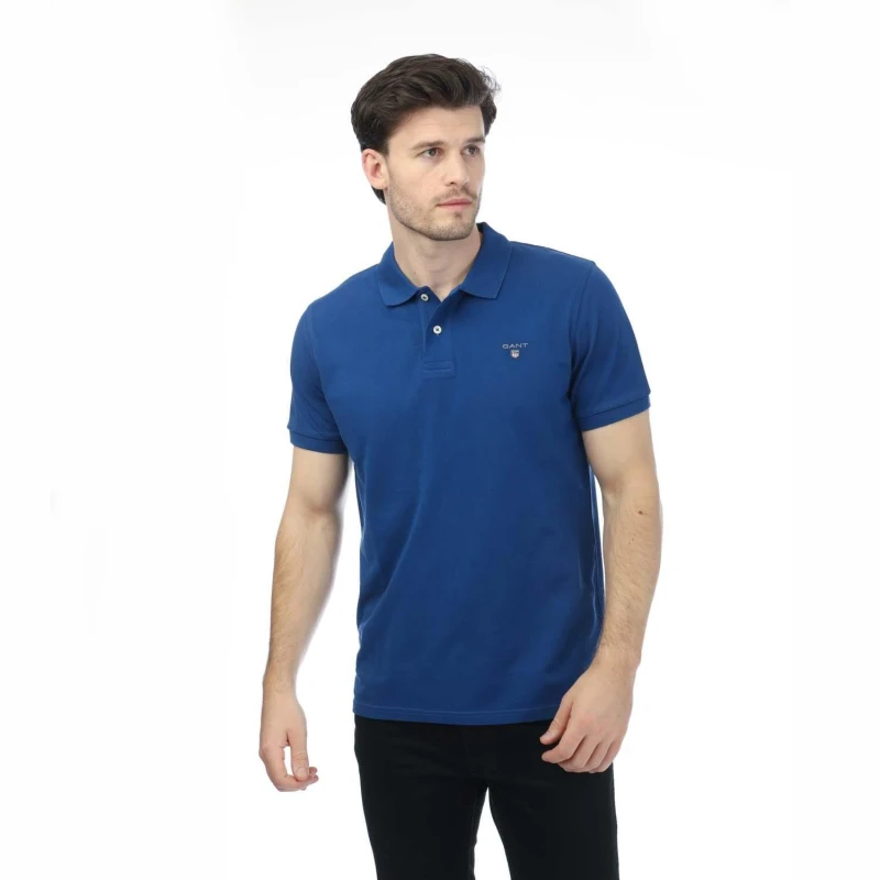 Image of Gant Piqu Rugger Polo Shirt - Blue Blue S