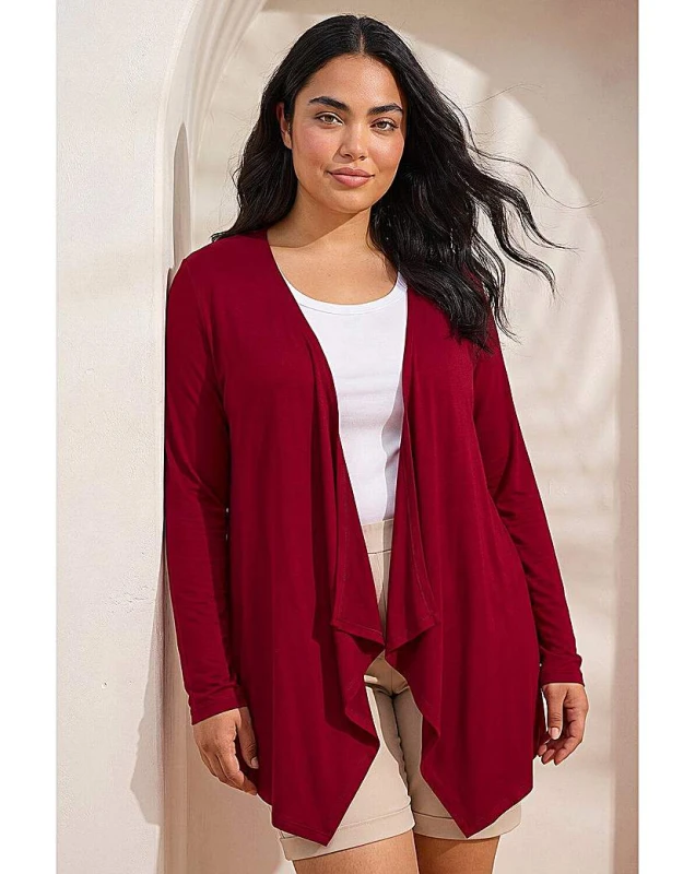 Image of Roman Curve Roman Curve Waterfall Front Cardigan Burgundy - Roman Curve - Size: 16 Burgundy Female 16 IK83519