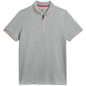 image of Ted Baker Zip Neck Polo Shirt - GREY-MARL