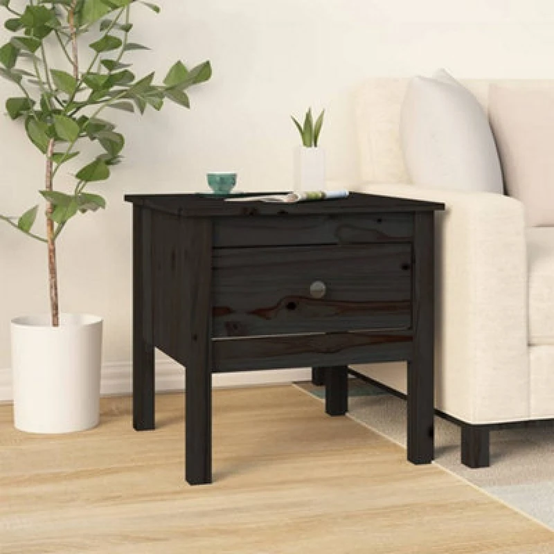 Image of Vidaxl Side Table Black 50X50X49cm Solid Wood Pine, Black 813802