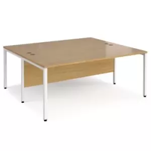 Image of Office Desk 2 Person Rectangular Desk 1800mm Oak Tops With White Frames Maestro 25