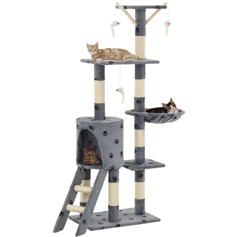 Image of VIDAXL Cat Tree with Sisal Scratching Posts 138cm Grey Paw Prints Vidaxl 8718475599791