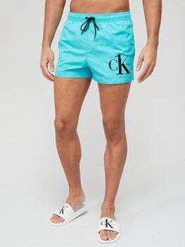 Image of Calvin Klein Logo Swim Shorts - Teal, Size L, Men
