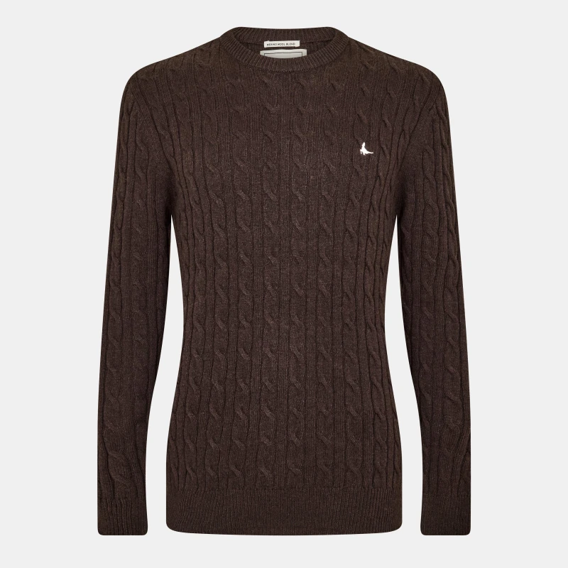 Image of Jack Wills Jack Marlow Merino Wool Blend Cable Knitted Jumper Men Black Coffee male S