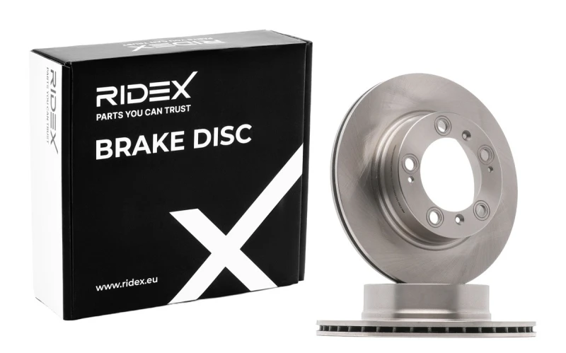 Image of RIDEX 82B0799 Brake disc Rear Axle, Vented, Cast Iron, Uncoated, Untreated, without bolts/screws Cast Iron Brake Disc (82)