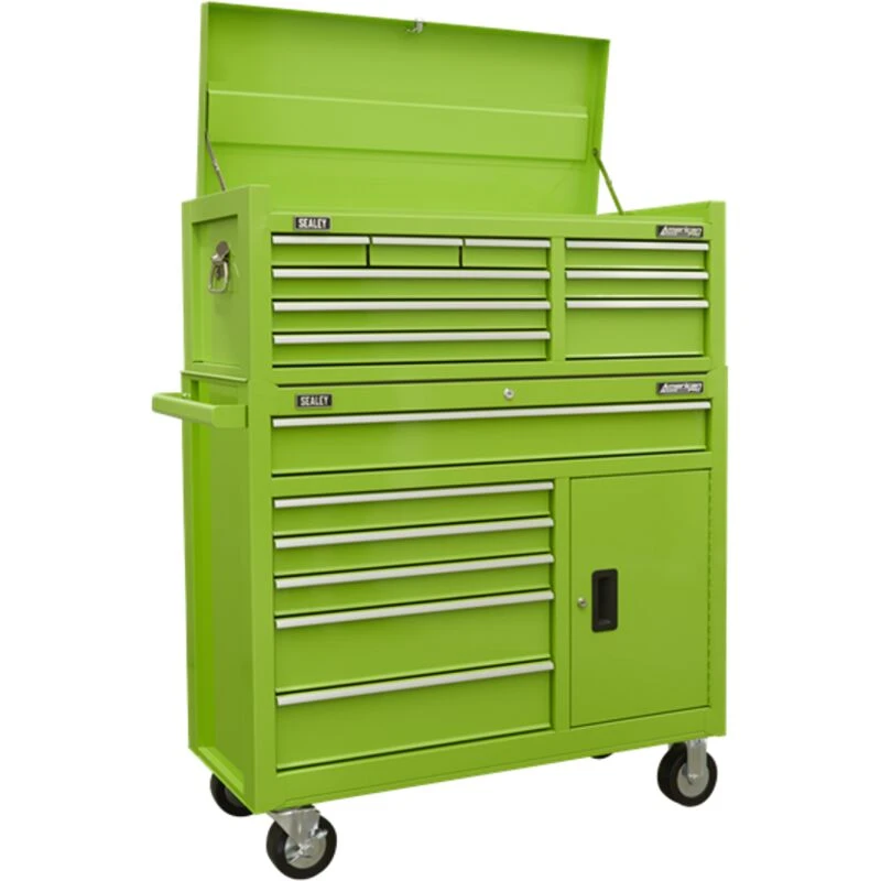 Image of Sealey 15 Drawer Top Chest and Tool Roller Cabinet Combination AP41STACKHV Colour: Green