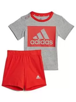 Image of Boys, adidas Favourites Infant Big Logo Short And Tee Set - Light Grey, Light Grey, Size 2-3 Years