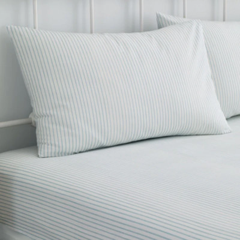 Image of Dreams & Drapes 'Finlay Stripe' Easy Care Pinstriped Fitted Sheet in Blue Size: Super King Fitted Blue Unisex Super King Fitted