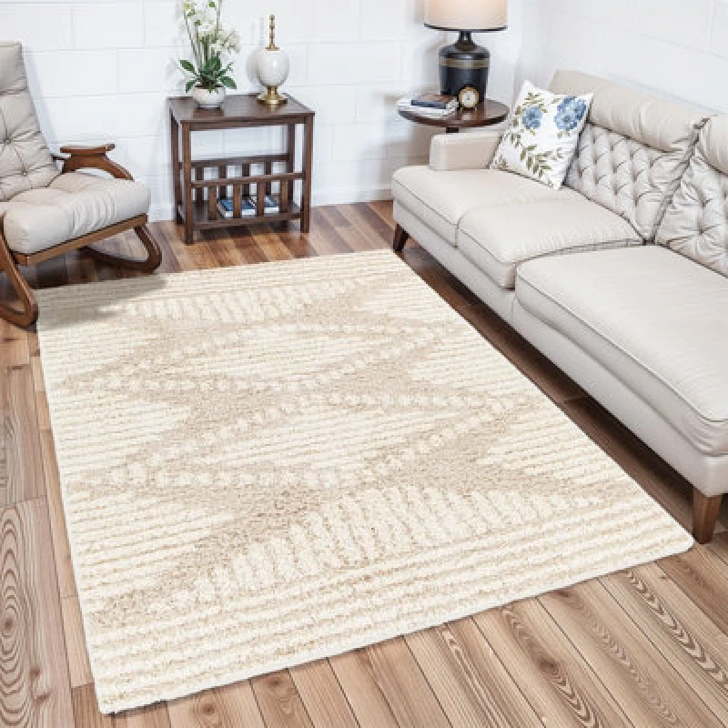 Image of Livabliss Shaggy Modern Plush Pile Light Beige Nuria Area Rug 130 X 170 Cm - Easy Care, Non Shedding, Ideal For Living Room & Bedroom