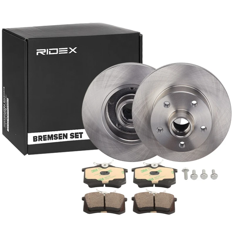 Image of RIDEX 3405B0444 Brake disc and pads set Rear Axle, Brake Disc Type: Solid Brake Set,disc brakes (3405)