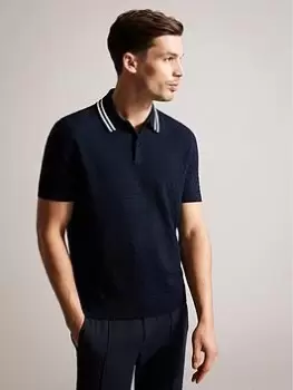 Image of Ted Baker Mahana 'T' Stitched Knitted Polo Shirt - Navy, Size 2, Men