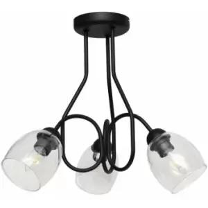 Image of Helam Marietta Multi Arm Semi Flush Ceiling Light Black, Transparent 50cm