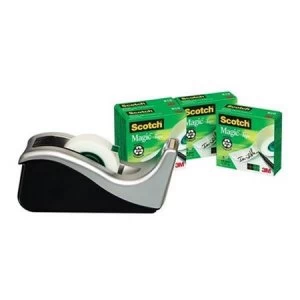 image of Scotch C60 Desktop Tape Dispenser Silver/Black with 4 Rolls 19mm x 33m Tape