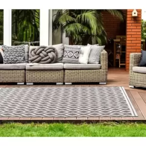 Image of Terrace Diamond Modern Geometric Flatweave Outdoor Rug in Grey 150 x 230cm (4'x11x7'7'')