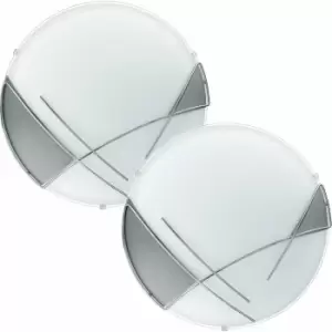 image of Loops - 2 pack Wall Flush Ceiling Light White Chrome Shade White & Silver Glass E27 60W