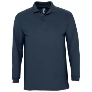 Image of SOLS Mens Winter II Long Sleeve Pique Cotton Polo Shirt (XXL) (Navy)