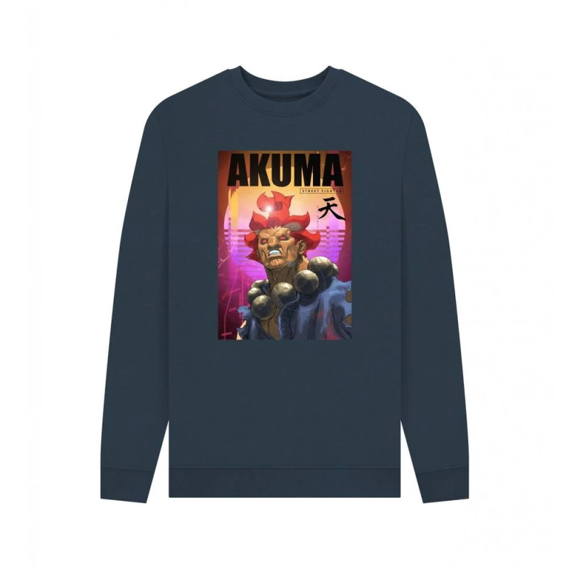 Image of Street Fighter Mens Akuma Neon Sweatshirt in Navy Size: Small Navy Male S