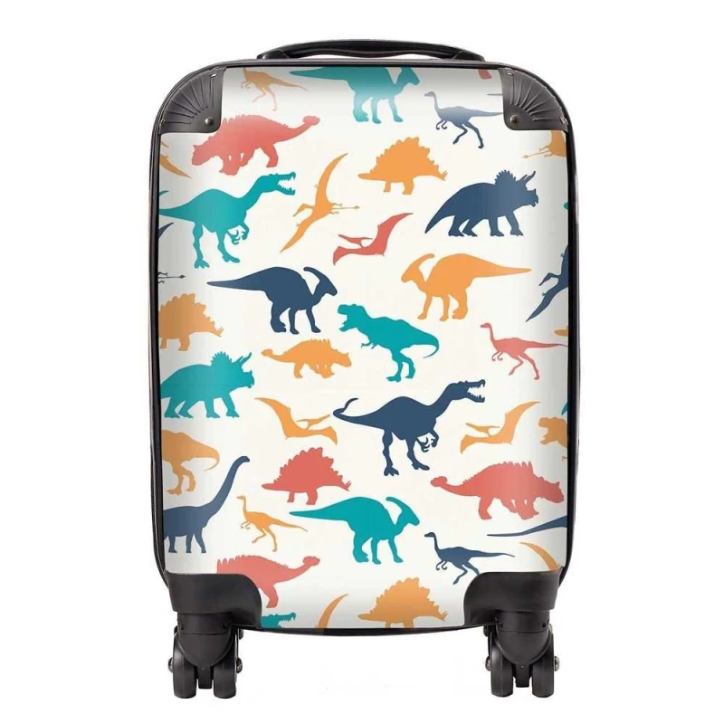 Image of Warren Reed - Designer Multicoloured Dinosaurs Suitcase in Blue Size: Large Blue Unisex Large