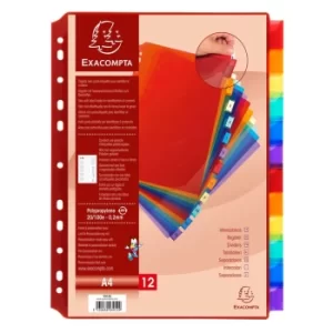 Image of Exacompta Dividers PP A4, 12 Part, Plain, Assorted, Pack of 10
