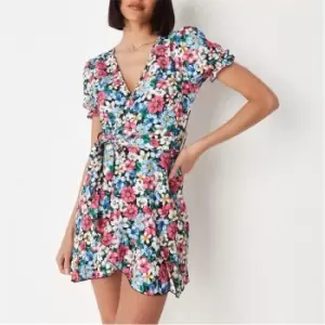 Missguided Wrap Front Mini Tea Dress - Multi