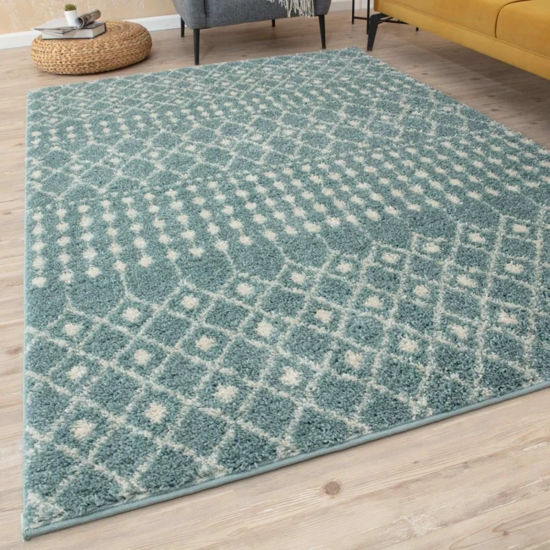Image of THE RUGS Soft Moroccan Diamond Shaggy Rugs & Runners Duck Egg Blue Living Room Size: 180cm x 270cm Duck Egg Blue Unisex 180cm x 270 cm