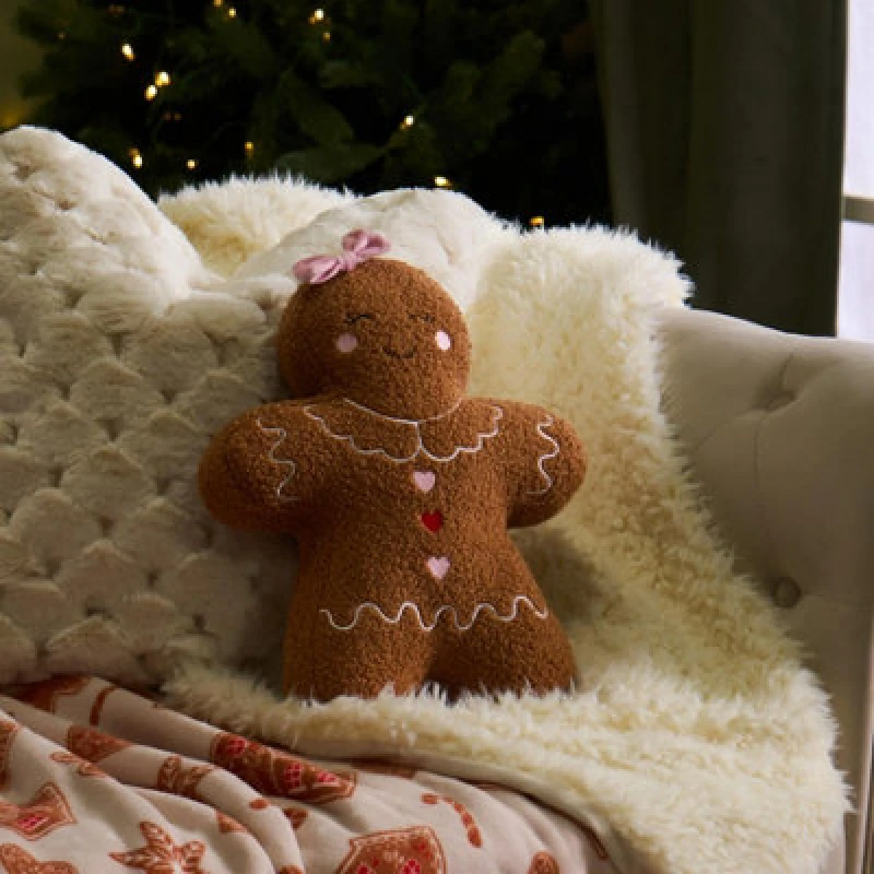 Image of OHS OHS Gingerbread Man Boucle Throw Pillow Scatter Cushion in Brown Brown One Size Unisex 5027434226771