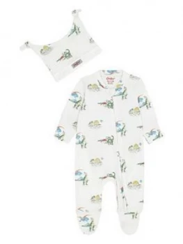 image of Cath Kidston Baby Boys 2 Piece Dino Sleepsuit and Hat - Ivory, Size 12-18 Months