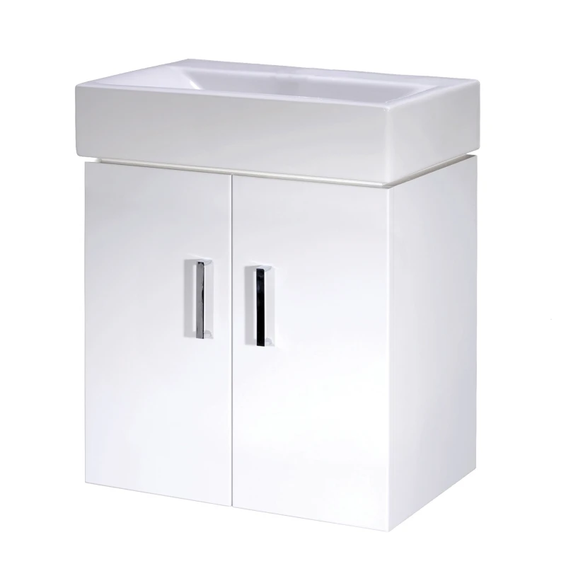 Image of Balterley Wall Hung 2 Door Cloakroom Vanity Basin Unit Gloss White 450mm White