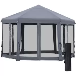 image of 3.2m Pop Up Gazebo Hexagonal Canopy Tent Outdoor w/ Bag Grey - Outsunny