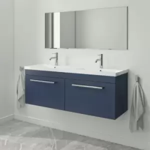 image of 1200mm Blue Wall Hung Double Vanity Unit with Basin and Chrome Handles - Ashford