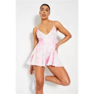 Image of I Saw It First Pink Tie Dye Strappy Wrap Playsuit - Pink