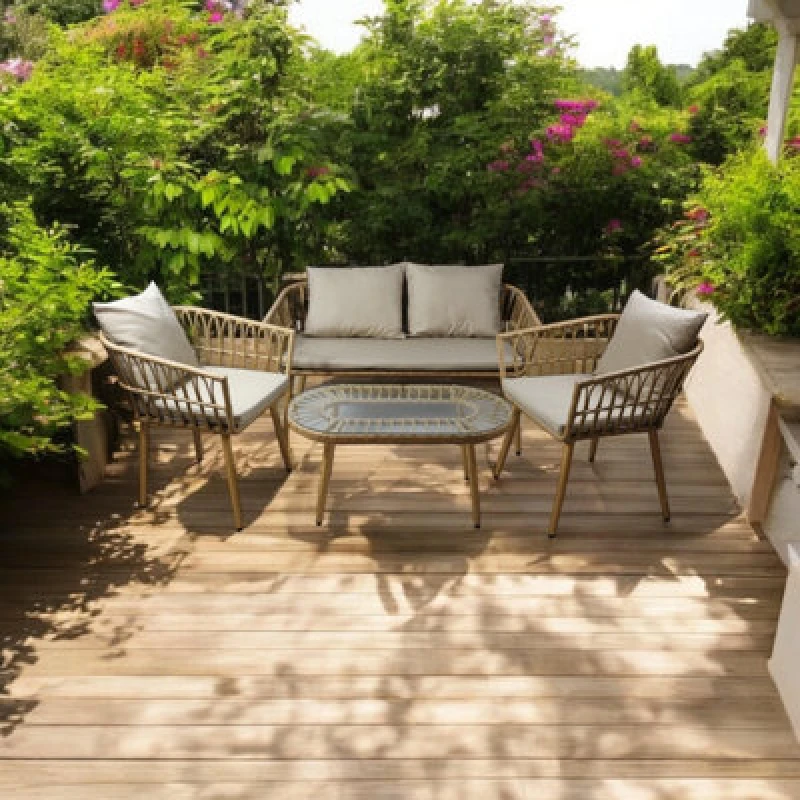 Image of Four Piece Rattan Garden Set - Table, Sofa And 2 Chairs