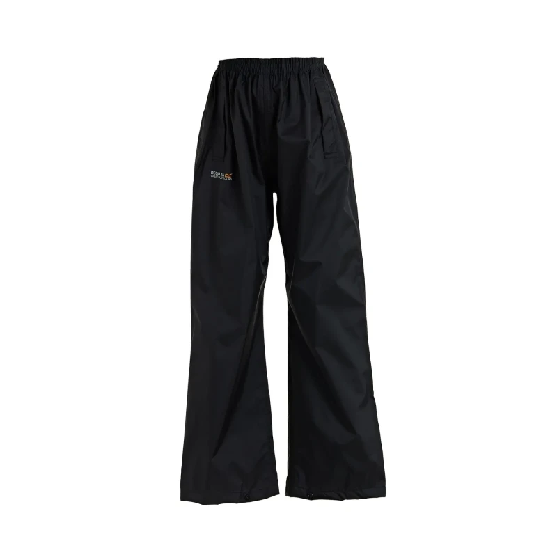 Image of Regatta Boys & Girls Kids Pack It Lightweight Waterproof Overtrousers 3-4 Years - Waist 53-54cm (Height 98-104cm) BLACK RKW110-800-3