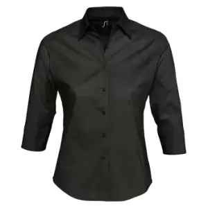 Image of SOLS Womens/Ladies Effect 3/4 Sleeve Fitted Work Shirt (L) (Black)