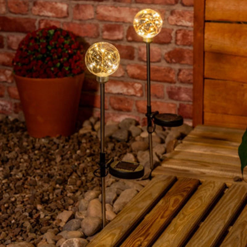 Image of ValueLights ValueLights Fairy Globe Solar Powered Outdoor Spike Lights 2 Pack Garden Stake Lamp in Clear Clear 2 Pack Unisex 5016529270881