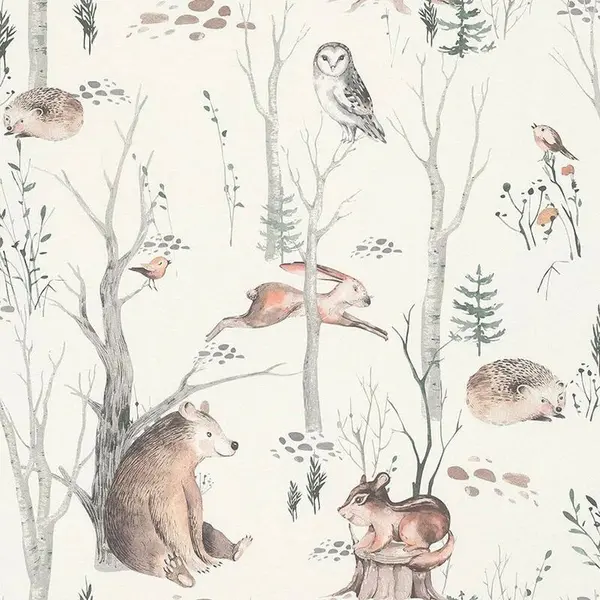 Image of RASCH Rasch - Kids Woodland Walk Wallpaper Trees Naturistic Animals Paste The Wall WL-300048