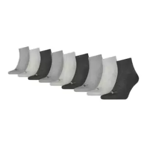 Image of Puma Quarter Plain 9 Pack Socks - Grey