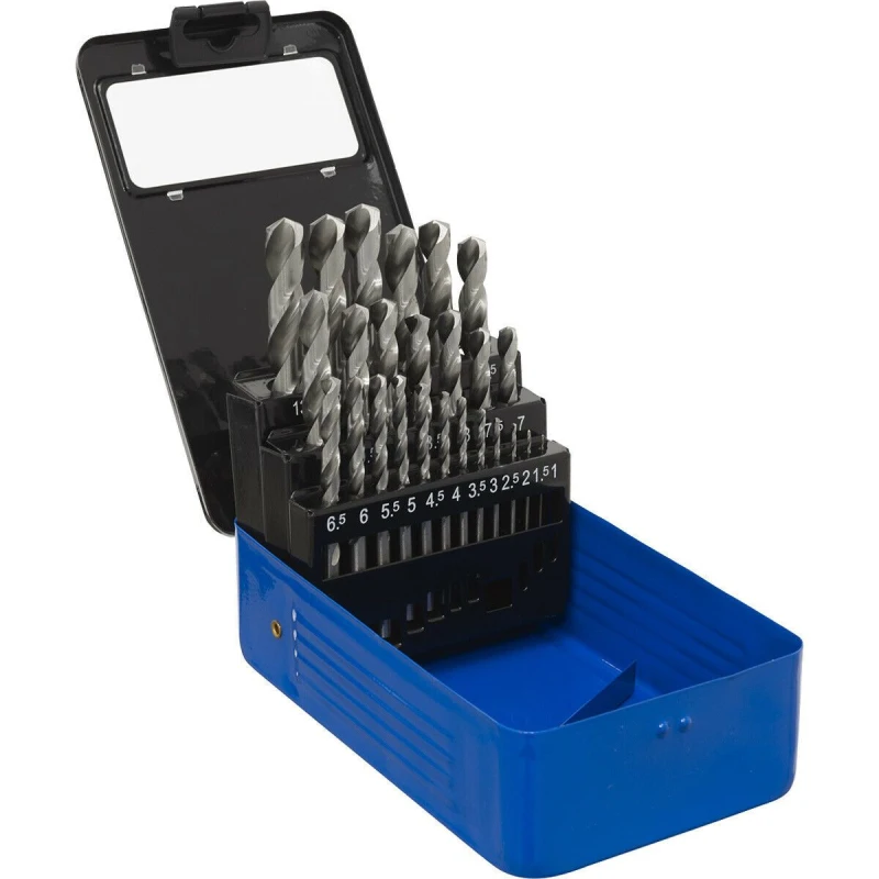 Image of Loops 25 Piece Fully Ground HSS Drill Bit Kit - 1mm to 13mm Sizes - Split Point Tip Multi
