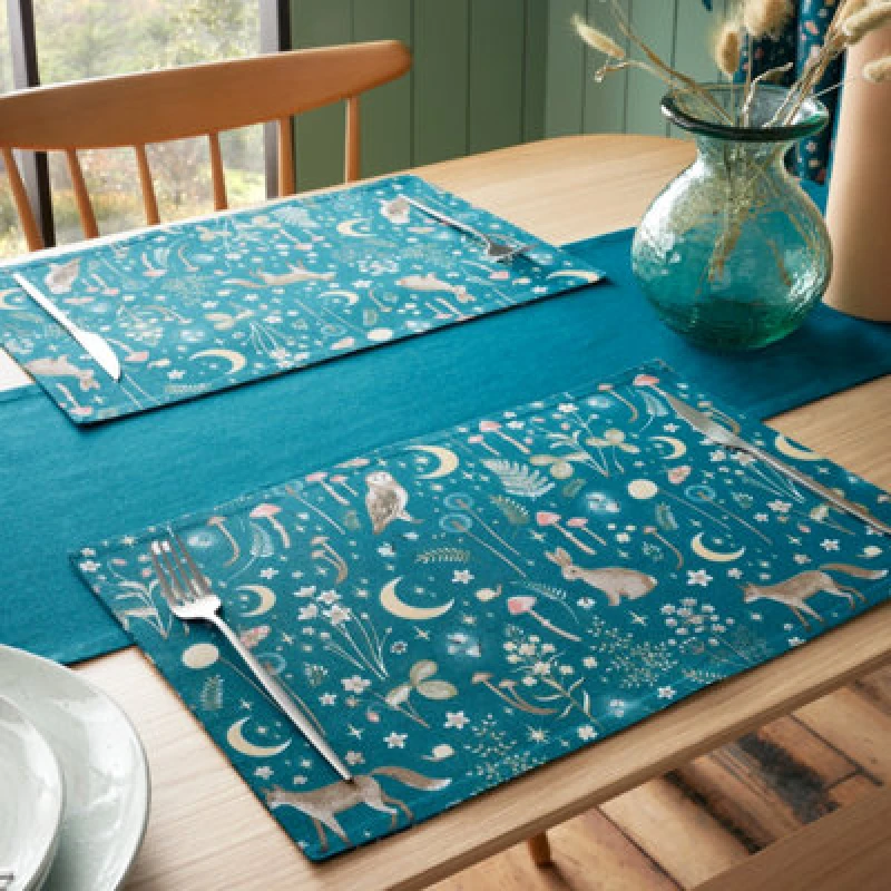 Image of Catherine Lansfield Enchanted Twilight Animals Cotton 30X46Cm Dining Placemat 4 Pack Green