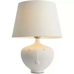 image of Endon Mrs & Cici Base & Shade Table Lamp Matt White Ceramic & Ivory Linen Mix Fabric