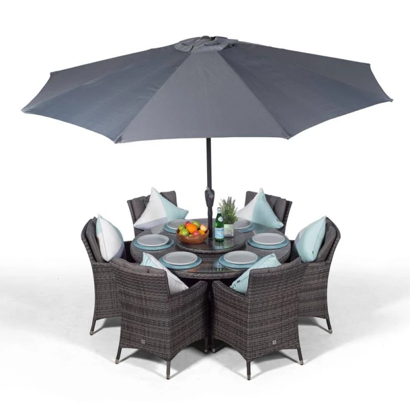 Image of Thats Furniture Savannah Round 6 Seater Rattan Patio Dining Set in Grey Grey Unisex
