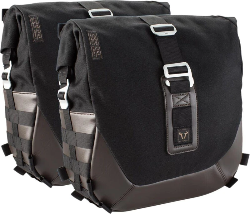 Image of BC.HTA.17.595.20200 - SW Motech Legend Side Pannier Bag System LC For Moto Guzzi V7 III 750 2017-2020 - Black/Brown Black BC.HTA.17.595.20200