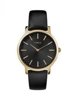 image of Timex Timex Transcend Black Sunray And Gold Detail Dial Black Leather Strap Watch