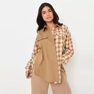 image of Missguided Spliced Checked Oversized Shirt - Multi