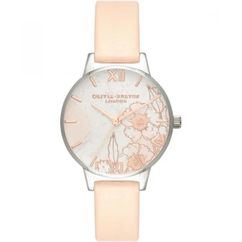 image of Abstract Florals Silver & Nude Peach Watch