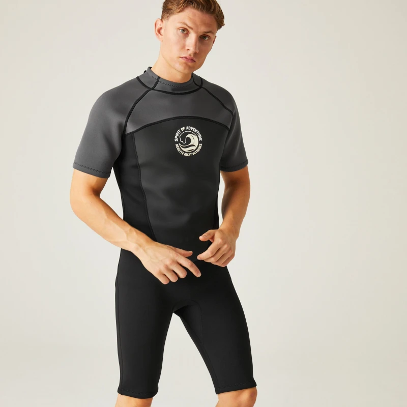 Image of Regatta Mens Shorty Lightweight Comfortable Grippy Wetsuit M- Chest 39-40' (99-101.5cm) Black/Dark Grey/White RMM018-WKU-M