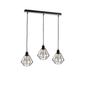 image of Atwood Bar Pendant Ceiling Light Black, Wood, 63cm, 3x E27